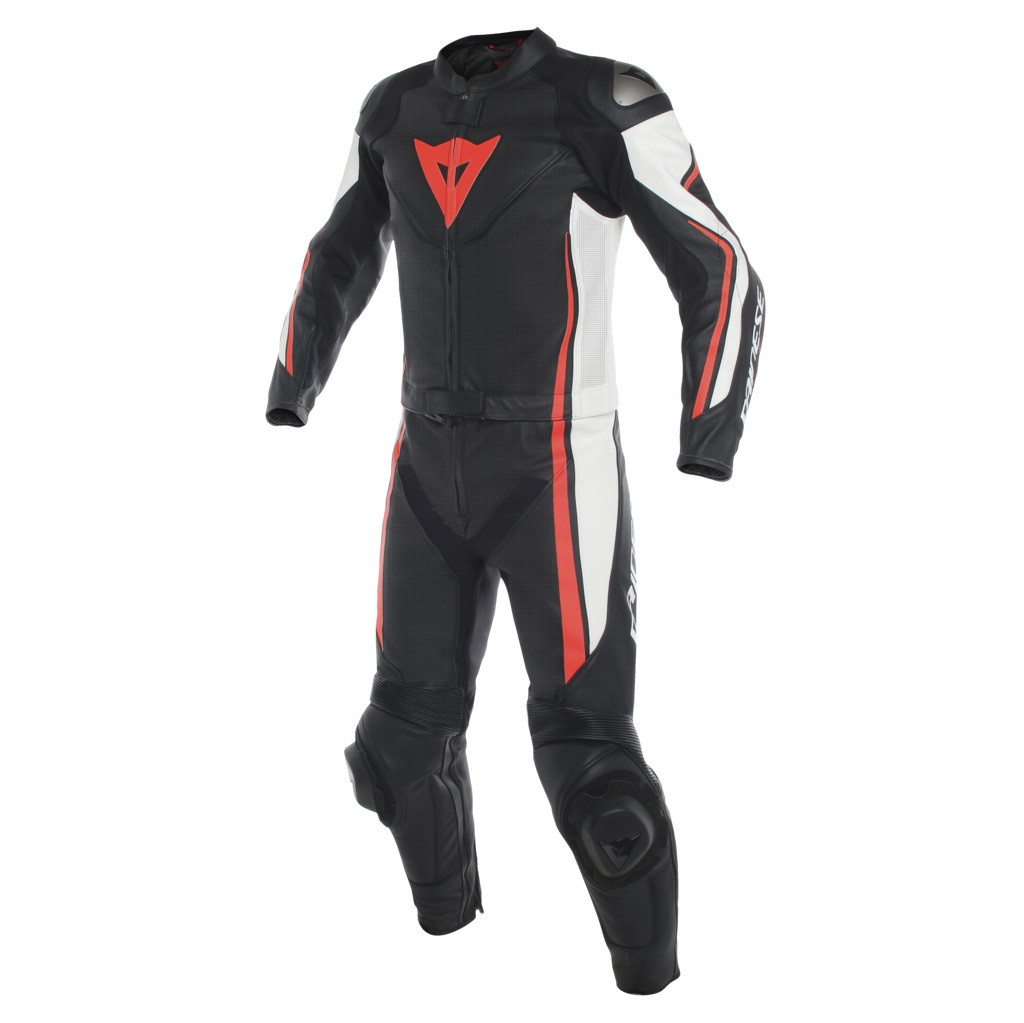 tuta_moto_pelle_divisibile_estiva_dainese_assen_traforata_nero_bianco_rosso_fluo